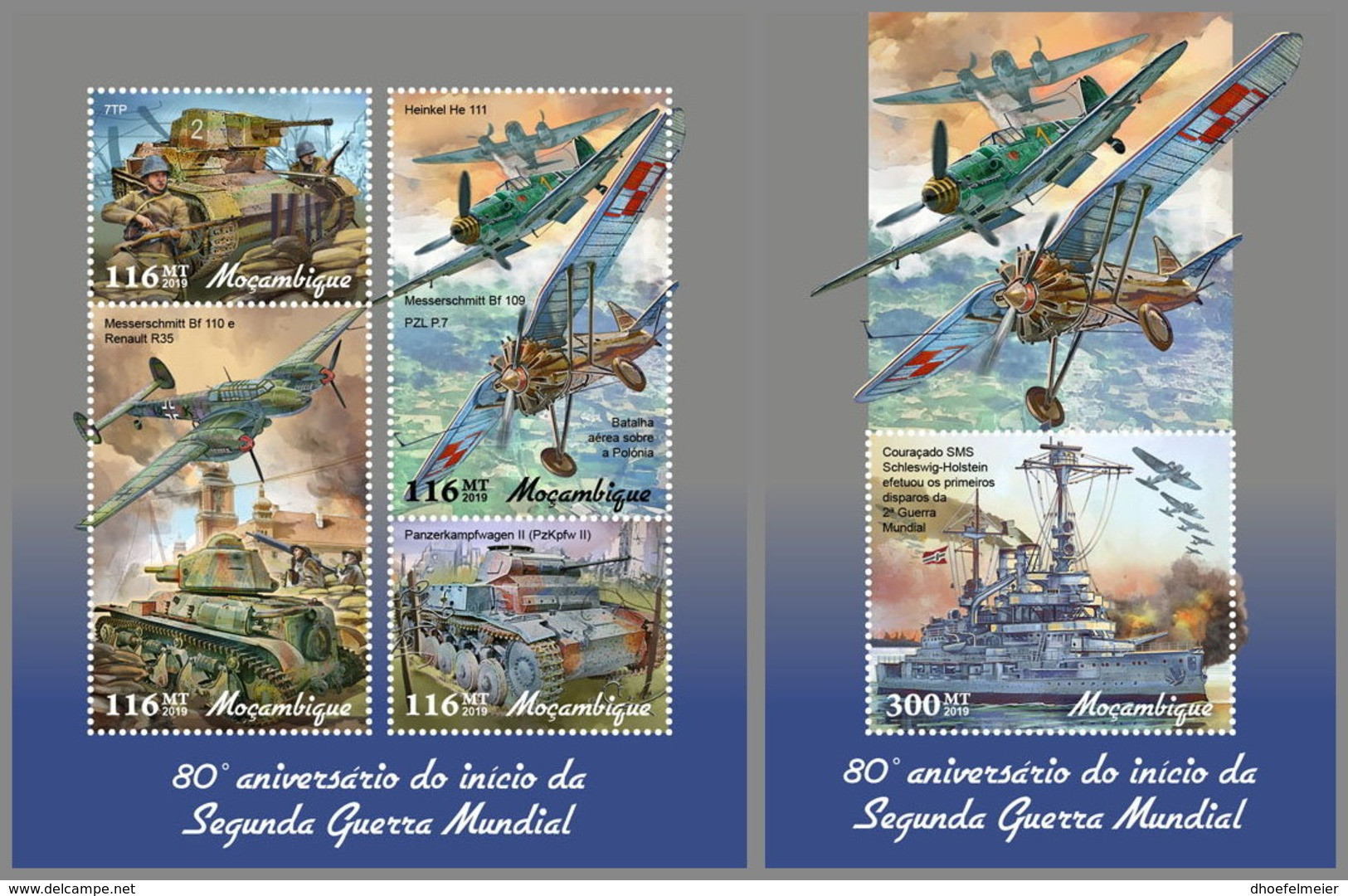 MOZAMBIQUE 2019 MNH 80 Years Beginning World War II 2. Weltkrieg M/S+S/S - OFFICIAL ISSUE - DH1909 - Guerre Mondiale (Seconde)
