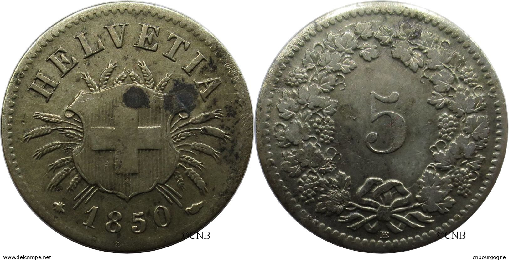Suisse - Confédération Helvétique - 5 Centimes 1850 BB Listel Faible - TB+/VF35 ! - Mon4128 - 5 Centimes / Rappen