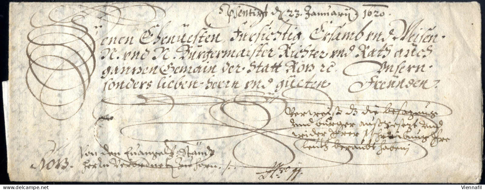 Cover 1620, (30 Jähriger Krieg 1618-1648), Brief Von Den Evangelischen Ständen Mit 12 Siegeln Von Hornan, Bürgermeister, - ...-1850 Prefilatelia