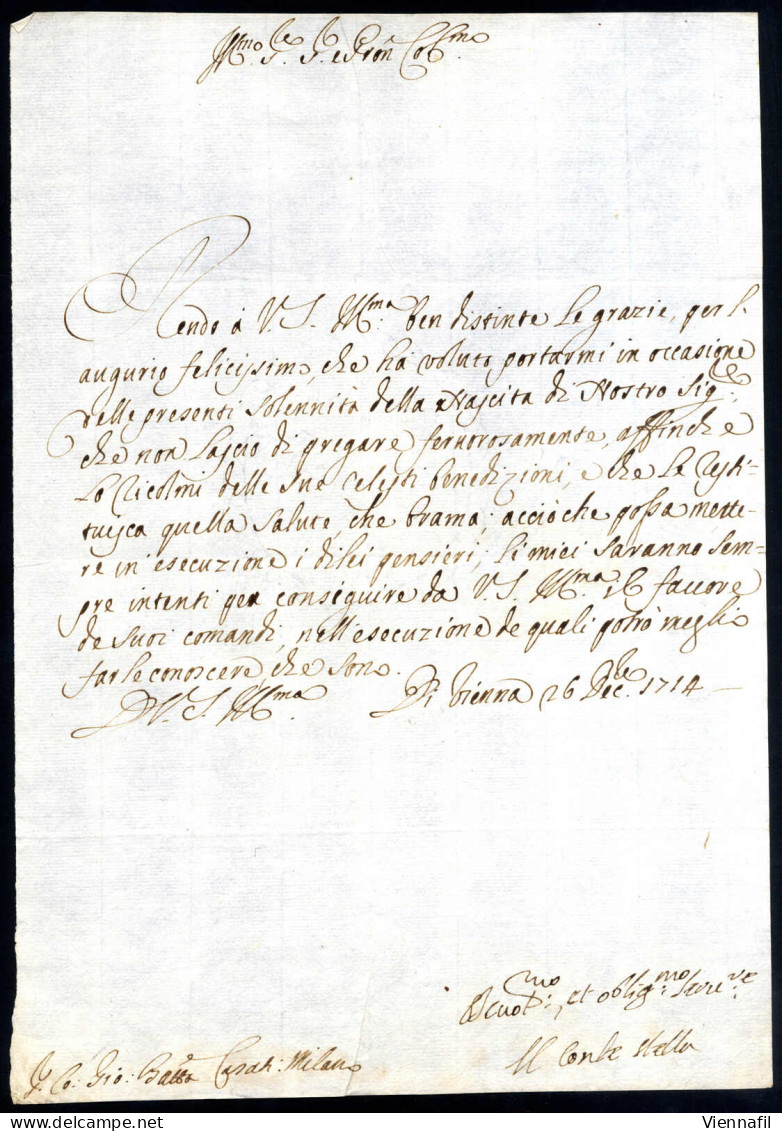 Cover 1714, Brief Des Grafen Rocco Stella (aus Modugno - Apulien) Von Wien Am 16.12. Mit Eigenhändiger Unterschrift Lett - Napels