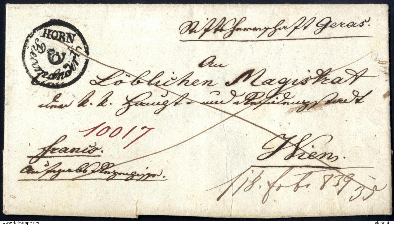 Cover "Horn Recomandirt", RsoSp Müller 800 Punkte, Brief Vom 11.2.1839 Nach Wien - Autres & Non Classés