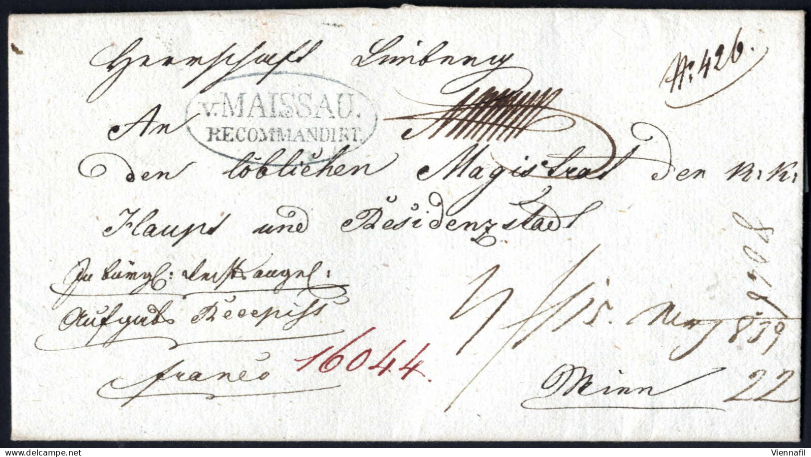 Cover "v. Maissau. Recommandirt", Zwei Briefe, Einer Vom 11.3.1839 Nach Wien Mit Schwarzem RO Müller 150 Punkte, Der And - Autres & Non Classés