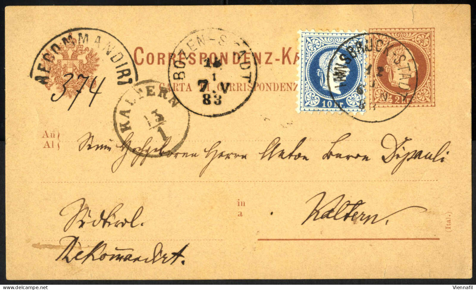 Cover "INNSBRUCK-STADT", Einkreisstempel Auf Rekommandierter 2 Kr. Korrespondenz-Karte Mit 10 Kr. Zusatzfrankatur, Gesen - Autres & Non Classés