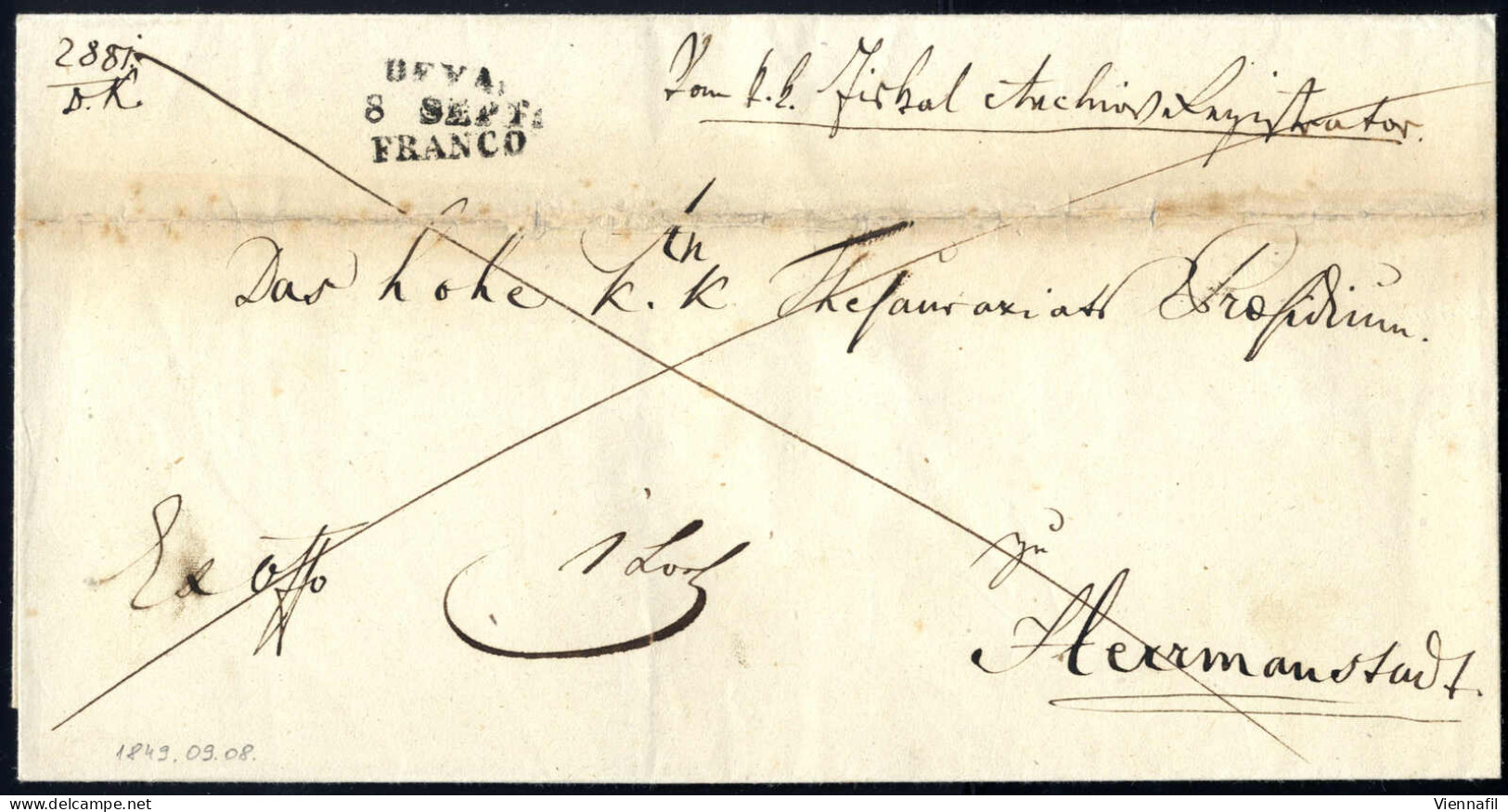Cover DEVA: Lot Von Drei Vorphilabriefen; A) Kompletter Franco-Faltbrief Vom 11.10.1838 Nach Mühlbach (Sebes) In Siebenb - Sonstige & Ohne Zuordnung