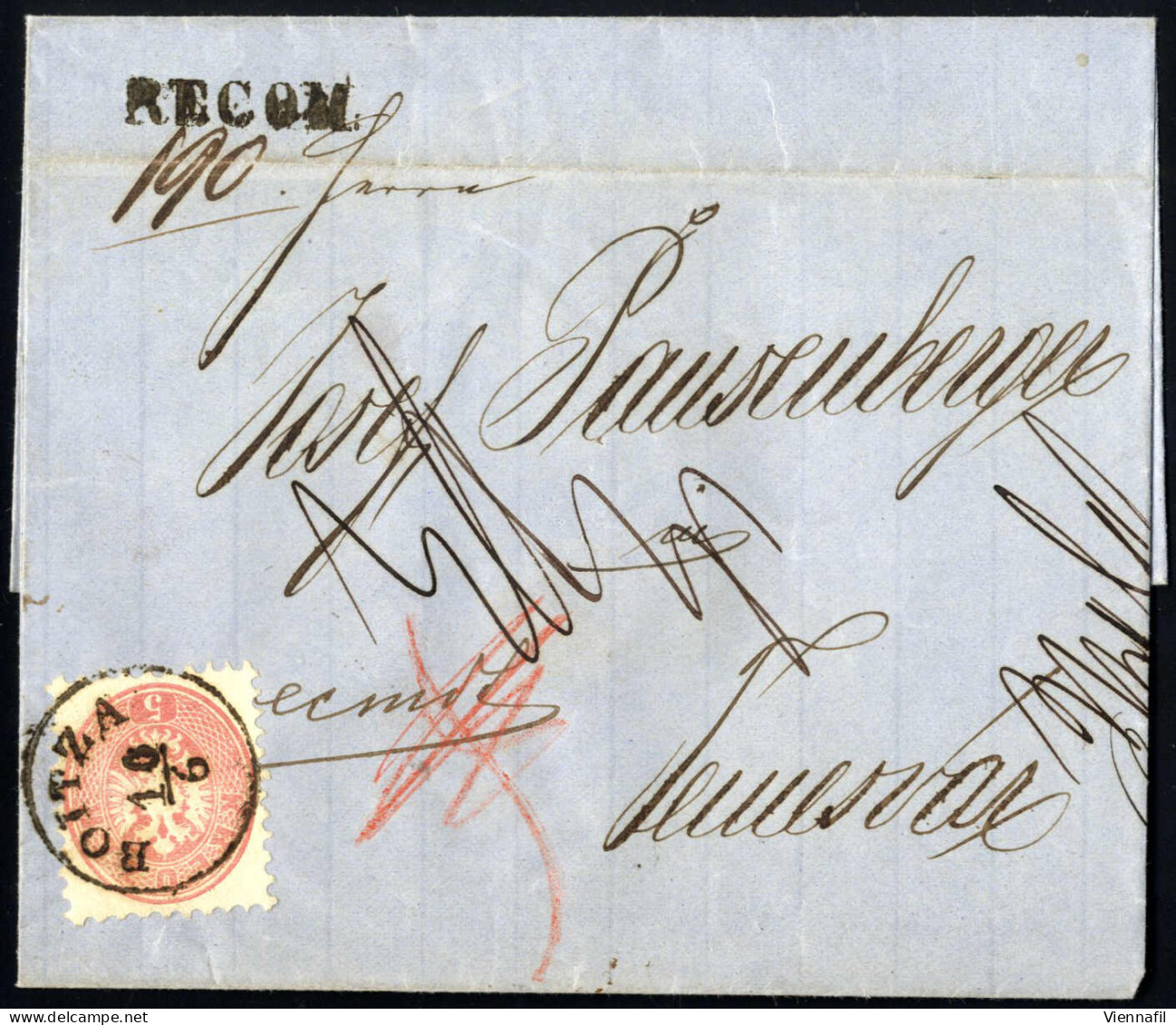 Cover BOITZA, Rekommandierter Brief Vom 10.6.1867 über Dewa Nach Temesvar, Frankiert Mit Wappen 5 Kr. Rosa Gez. 9½, über - Otros & Sin Clasificación