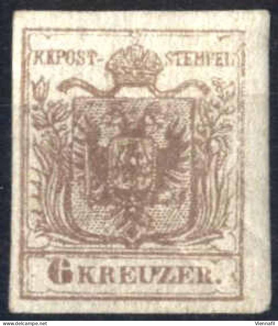 * 1854 6 Kr. Graubraun In Type III Maschinenpapier, Ungebraucht, Engvoll- Bis Breitrandig, Attest Dr. Ferchenbauer, PRAC - Autres & Non Classés