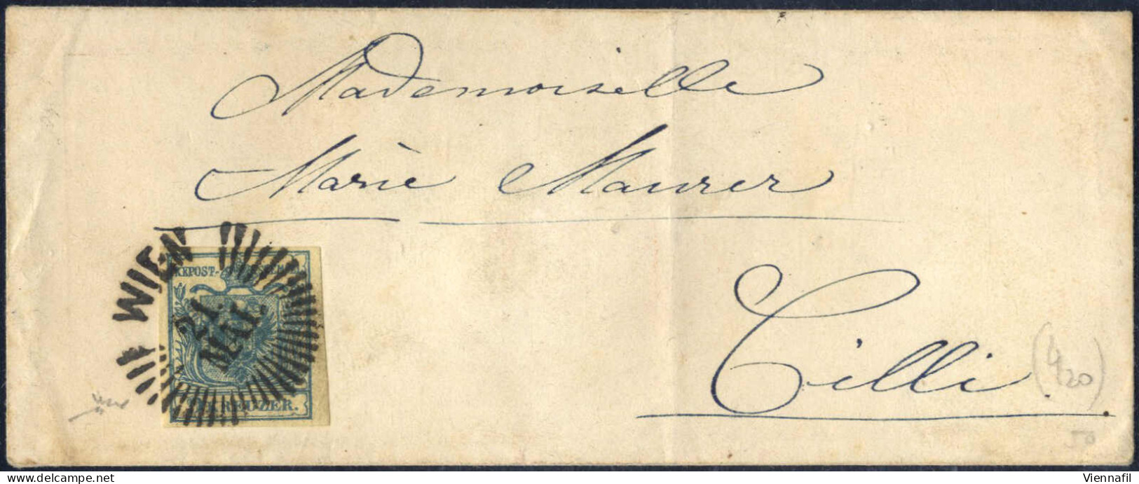 Cover 1850, Damenbrief Vom 21.5.185.. Von Wien Nach Cilli, Frankiert Mit 9 Kr. Blau, HP Type III, Voll- Bis Gut Gerandet - Other & Unclassified