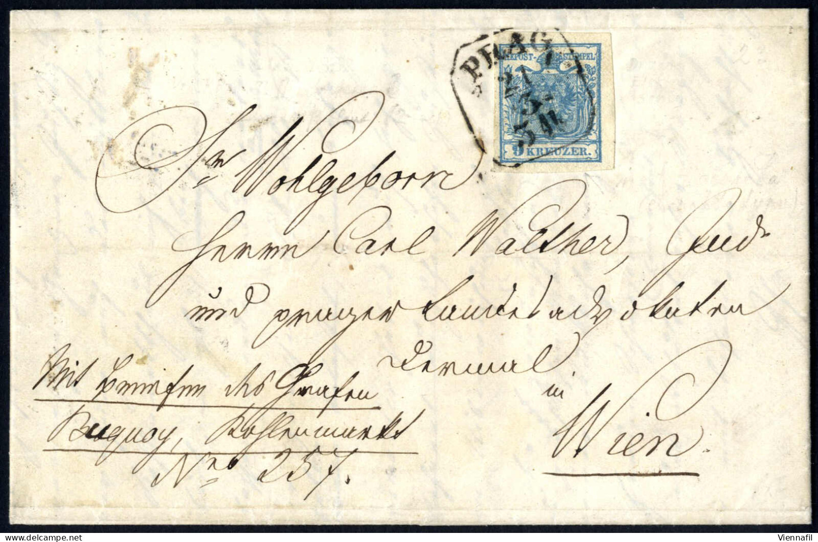 Cover 1850, Lot Sieben Briefe Je Mit Einzelfrankatur 9 Kr. Blau (6 HP Und 1 MP), Dabei Ein Kompletter Brief Vom 22,11,18 - Andere & Zonder Classificatie