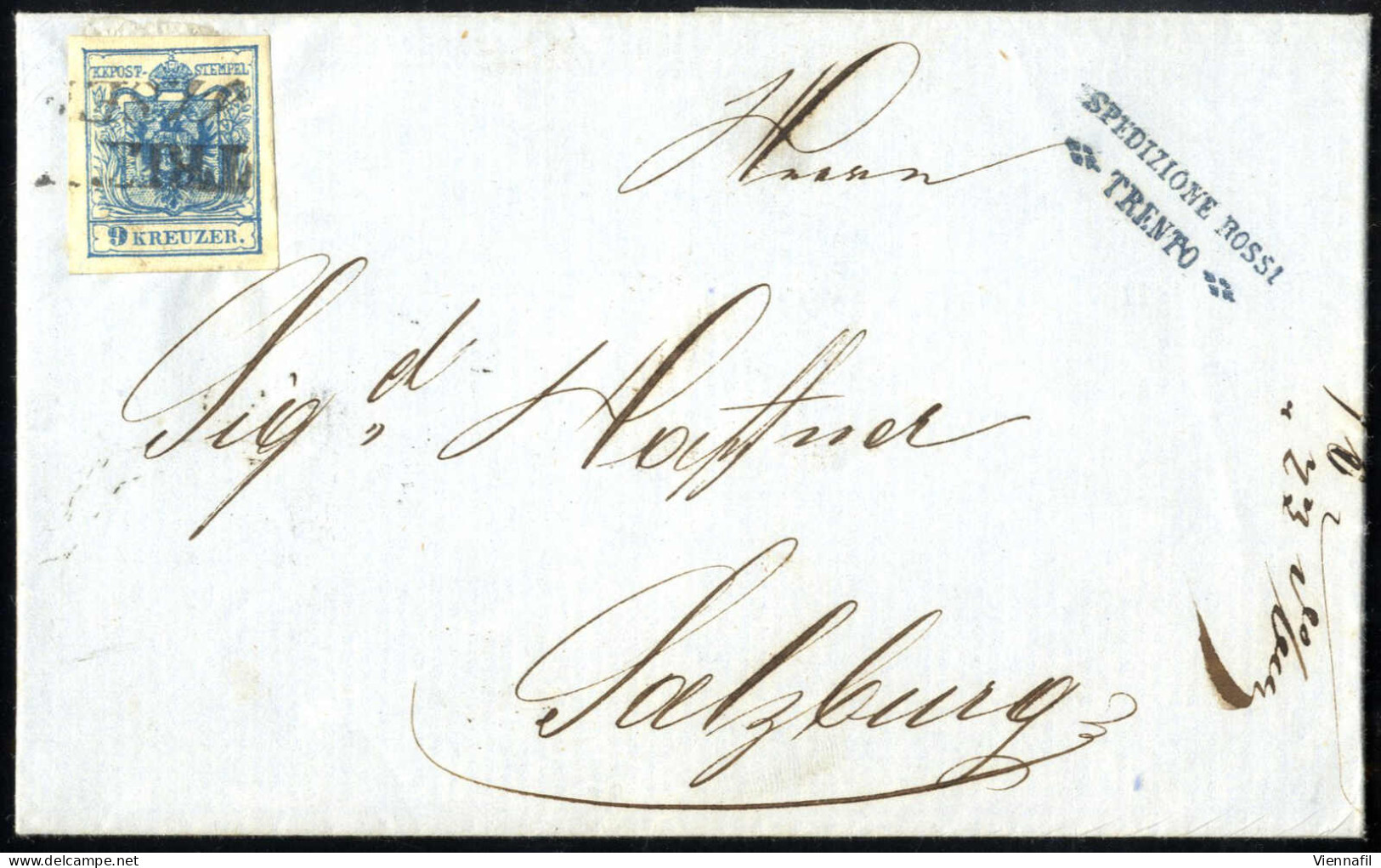 Cover 1850, Lot Sieben Briefe Je Mit Einzelfrankatur 9 Kr. Blau (6 HP Und 1 MP), Dabei Ein Kompletter Brief Vom 22,11,18 - Autres & Non Classés