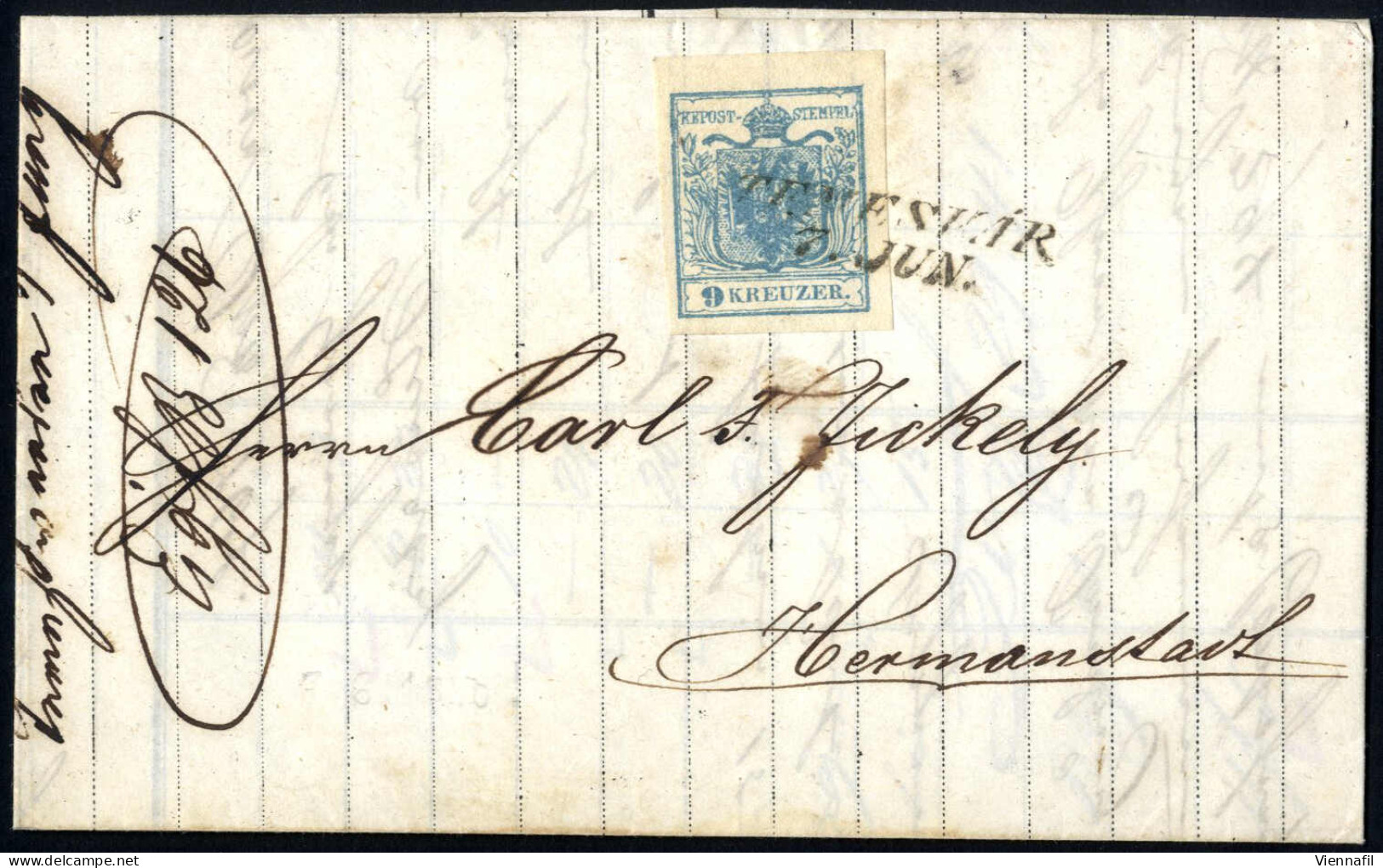 Cover 1850, TEMESVAR 7.JUN., L2 Stempel Auf Mit 9 Kr. Frankiertem Faltbrief, Geschrieben Am 7.6.1850., Nach Hermanstadt, - Andere & Zonder Classificatie