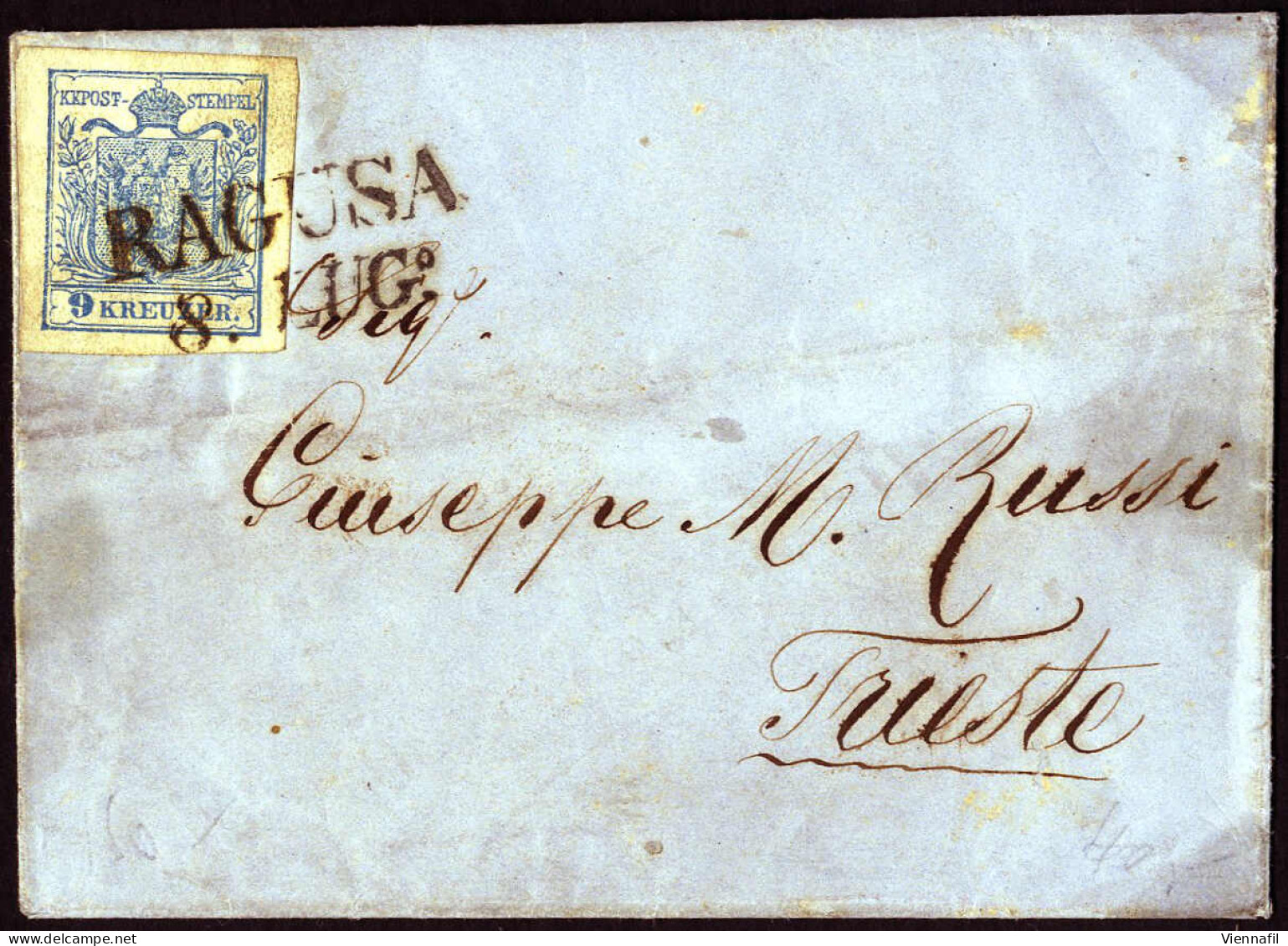 Cover 1852/57, Drei Briefe Von Ragusa Nach Triest Je Frankiert über 9 Kr., 9 Kr Blau Auf HP Bzw. MP Und 3+6 Kr. MP, ANK  - Altri & Non Classificati