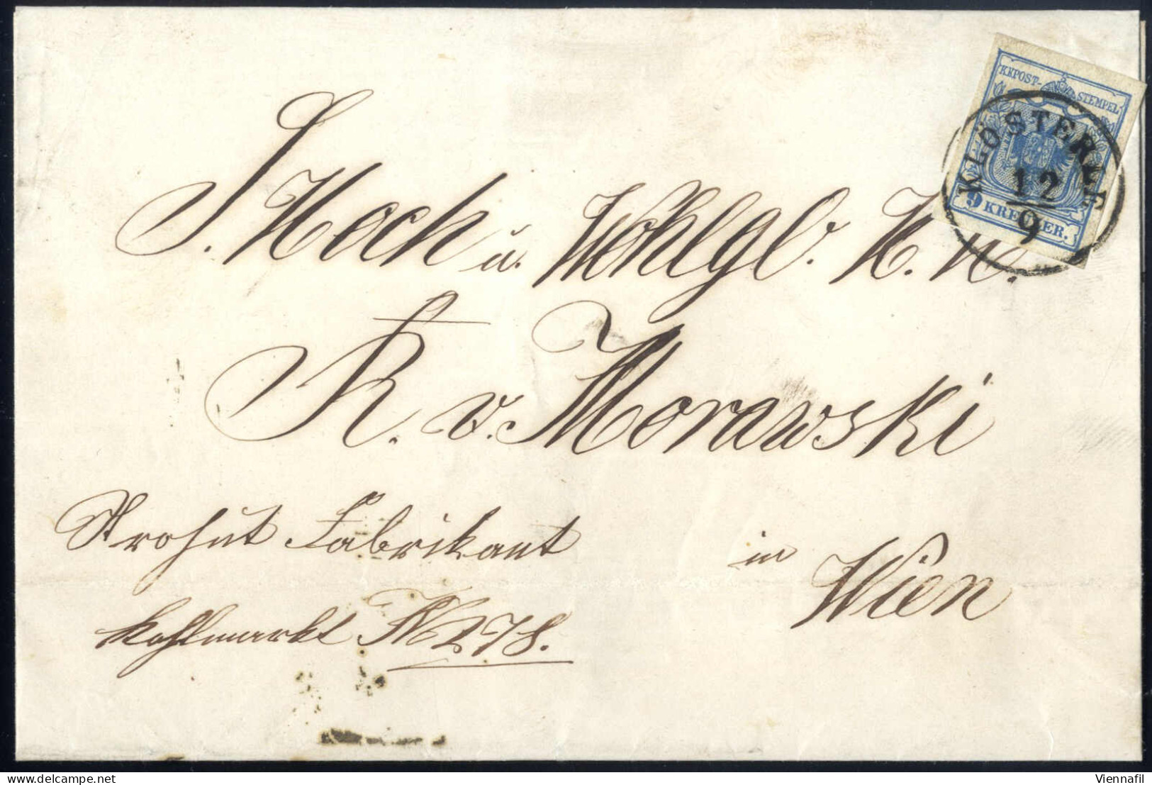 Cover 1855, Brief Von Klösterle Vom 12.9. Nach Wien Frankiert Mit 9 Kr. Blau HP, ANK 5 HP - Sonstige & Ohne Zuordnung