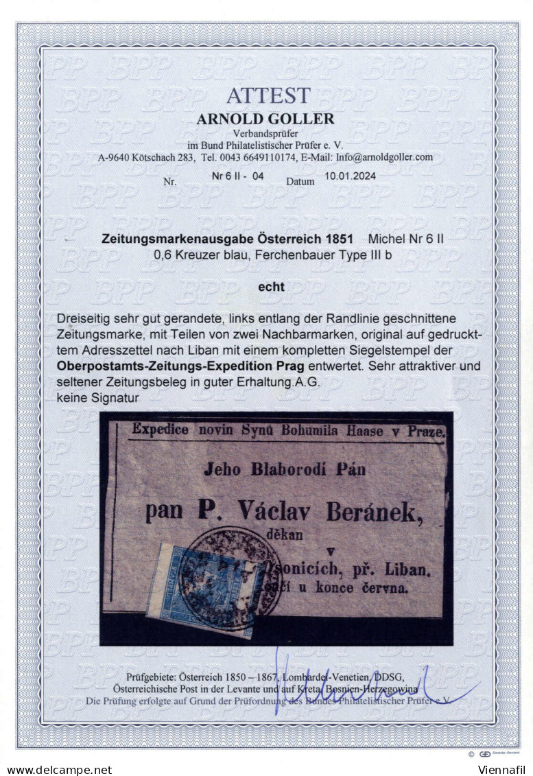 Cover 1851, Blauer Merkur Type III B, Zwei Adresszettel Mit Gedruckter Anschrift Nach Liban, Einer Mit Siegelstempel-Ent - Newspapers