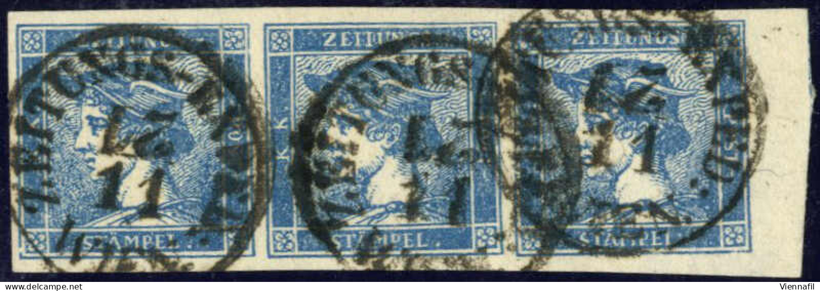 O 1851, ZEITUNGS-EXPED:WIEN 21/11 (kopfstehendes Tages-Datum "21", 3 Einkreisstempel Auf (0,6 Kreuzer) Zeitungsmarke Im  - Dagbladen