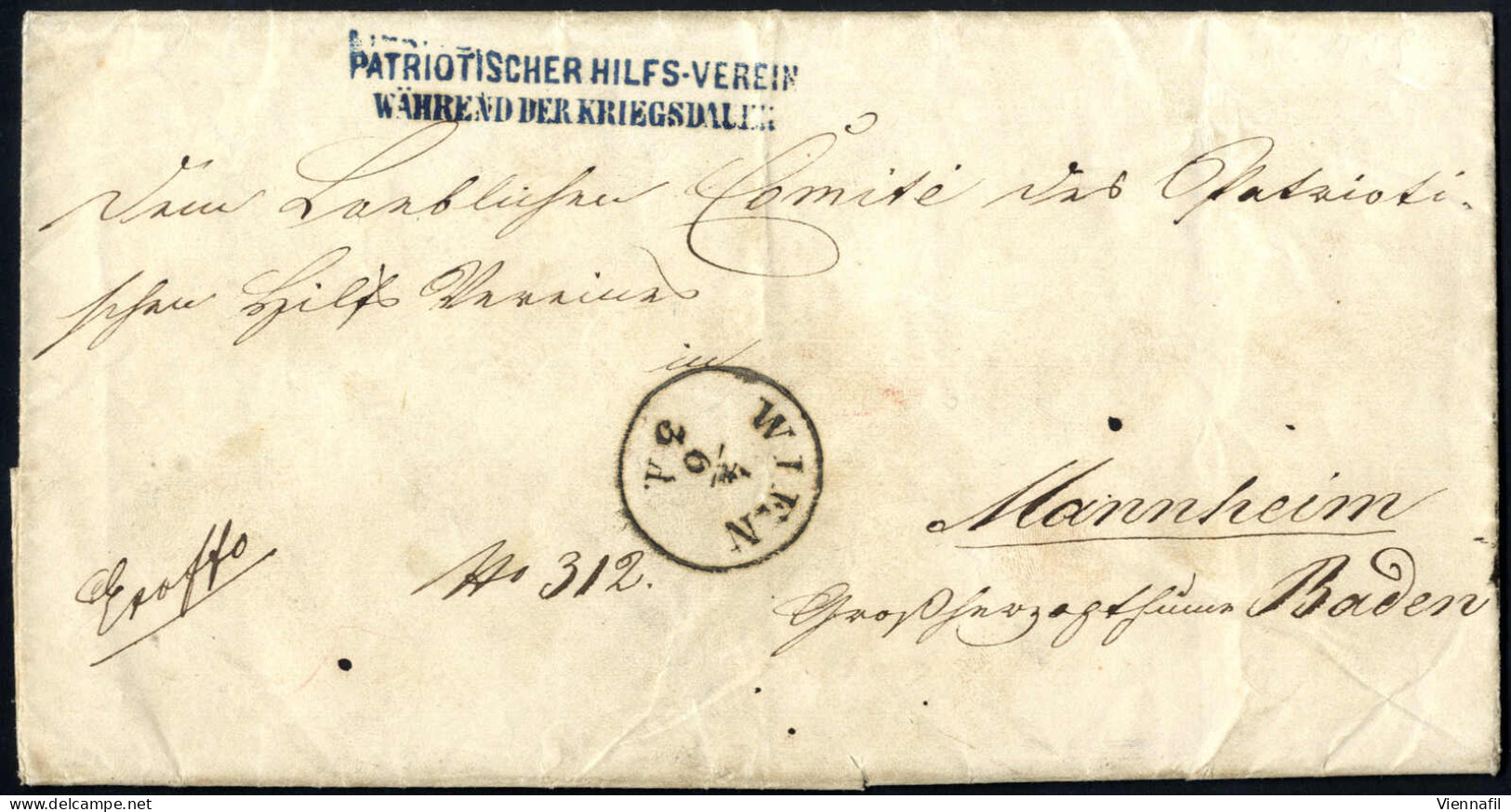 Cover 1859, Portofreier Kompletter Ex Offo Brief Vom 4.6.1859 Von Wien Nach Mannheim (Baden) Mit Dem Seltenen Und Sehr K - Andere & Zonder Classificatie