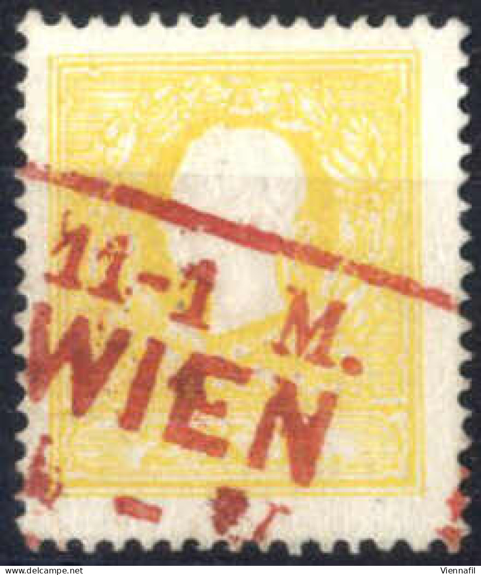 O 1858, 2 Kr. Gelb In Type I, Mit Dunkelrotem Teilstempel Von "WIEN...", Befund Dr. Ferchenbauer, Fe. 10 Ib - Autres & Non Classés