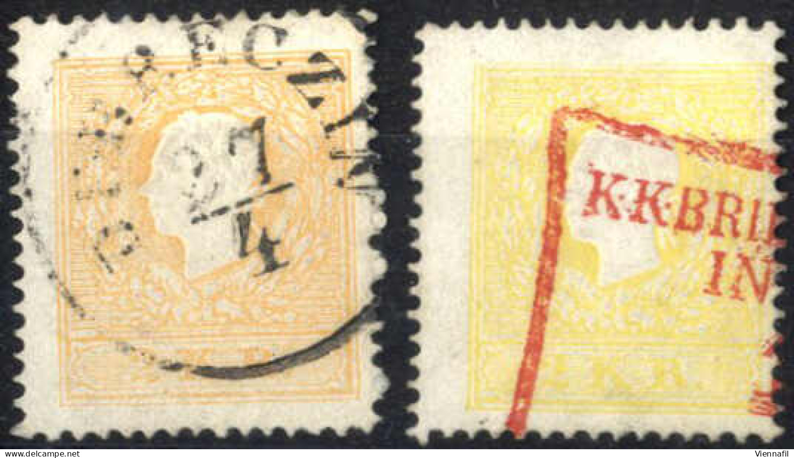 O 1858/59, 2 Kr. Hellgelb Mit Teil Eines Wiener Kastenstempels Und 2 Kr. Hellorange Mit Einkreisstempel Von "DEBRECZIN.. - Autres & Non Classés