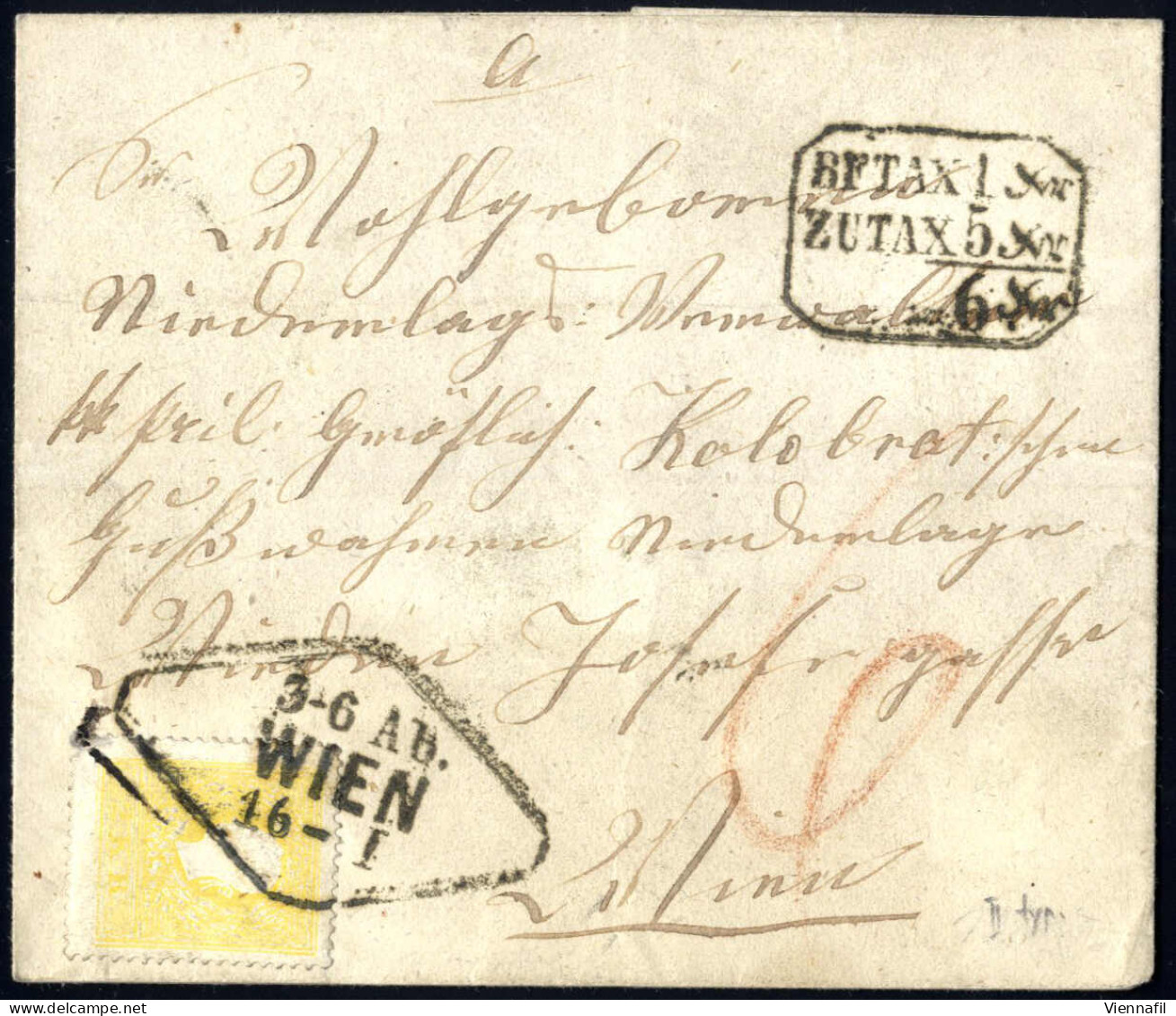 Cover 1862, Brief Von Wien Am 16.1. Nach Wien Frankiert Mit 2 Kr. Gelb Type II, Als Ortsbrief Unterfrankiert Und Mit Wie - Altri & Non Classificati