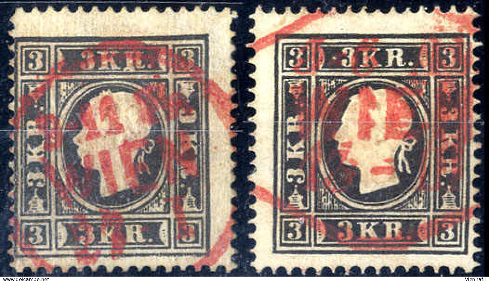 O 1858/59, 3 Kr Freimarke Schwarz In Type I Mit Beide „R“ Verstümmelt (Mi 11IIba, Ferch. Ib Und ANK 11 I Az, Mi. 370,-)  - Other & Unclassified