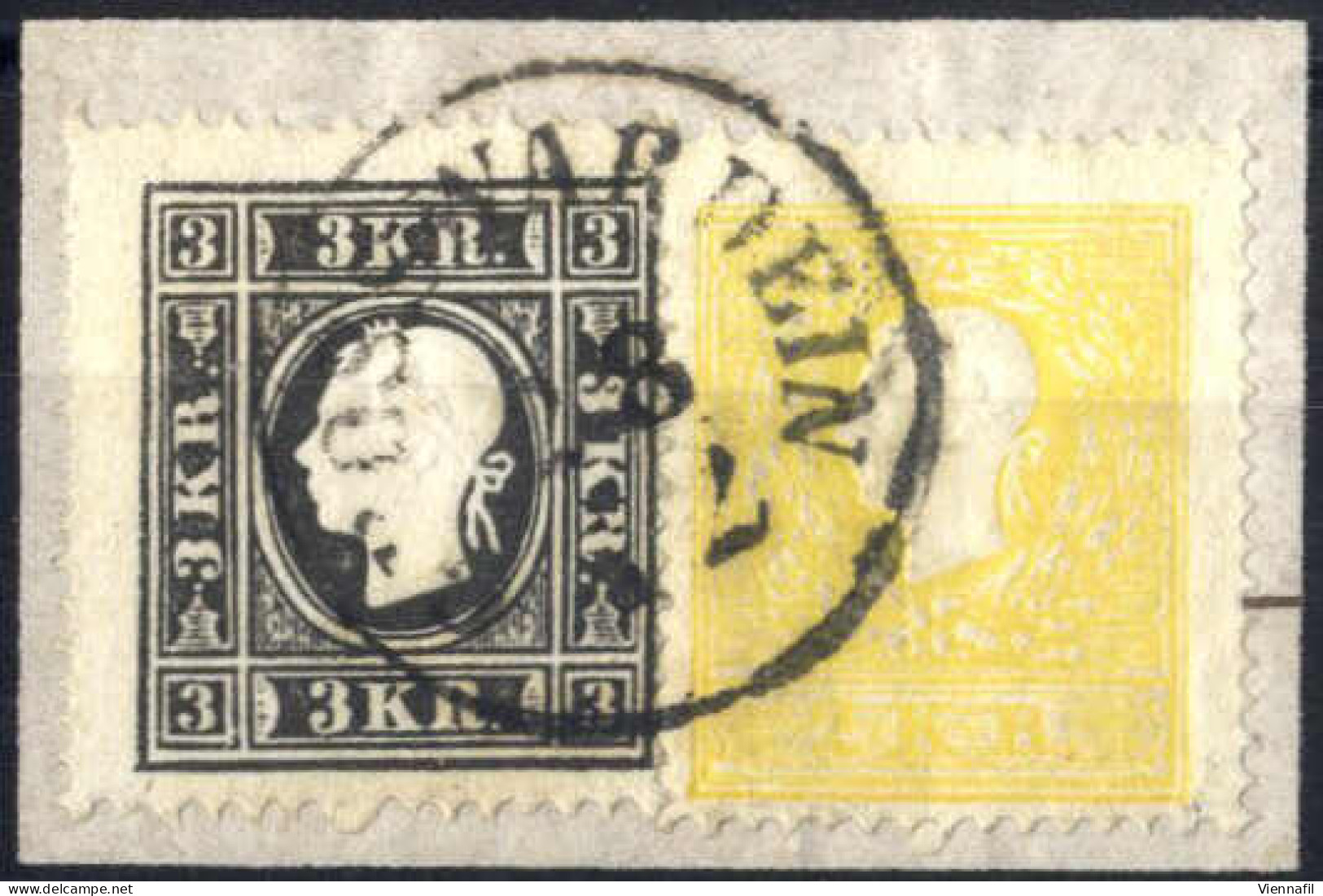 Piece 1859, Briefstück Mit 2 Kr. Gelb Und 3 Kr. Schwarz Type II Entwertet Grosswardein, ANK 10,11 II - Altri & Non Classificati