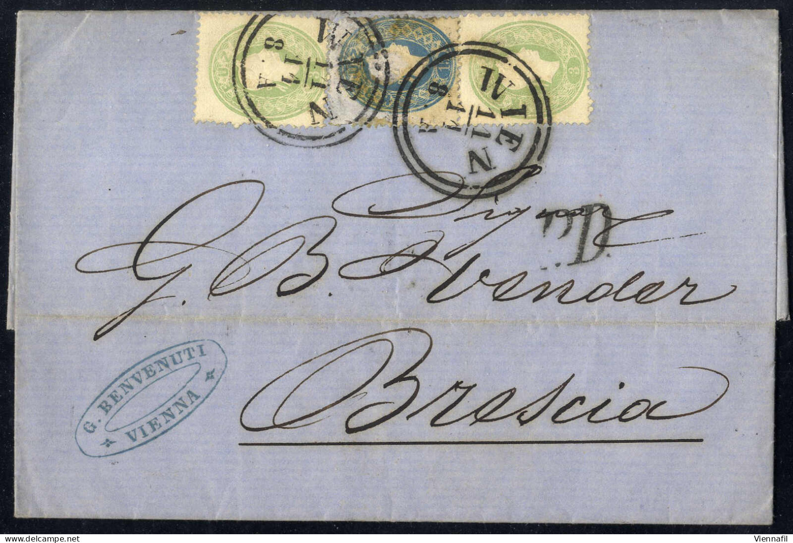 Cover 1862, Kaiserkopf Nach Rechts, 2x3 Kr Grün Und 15 Kr Blau (diese Wiederverwendet Als Postbetrug), Von Wien Am 11.11 - Autres & Non Classés