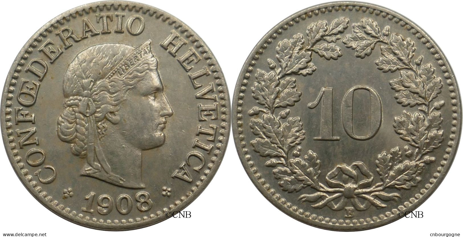 Suisse - Confédération Helvétique - 10 Centimes 1908 B - SUP/AU58 - Mon5892 - 10 Centimes / Rappen