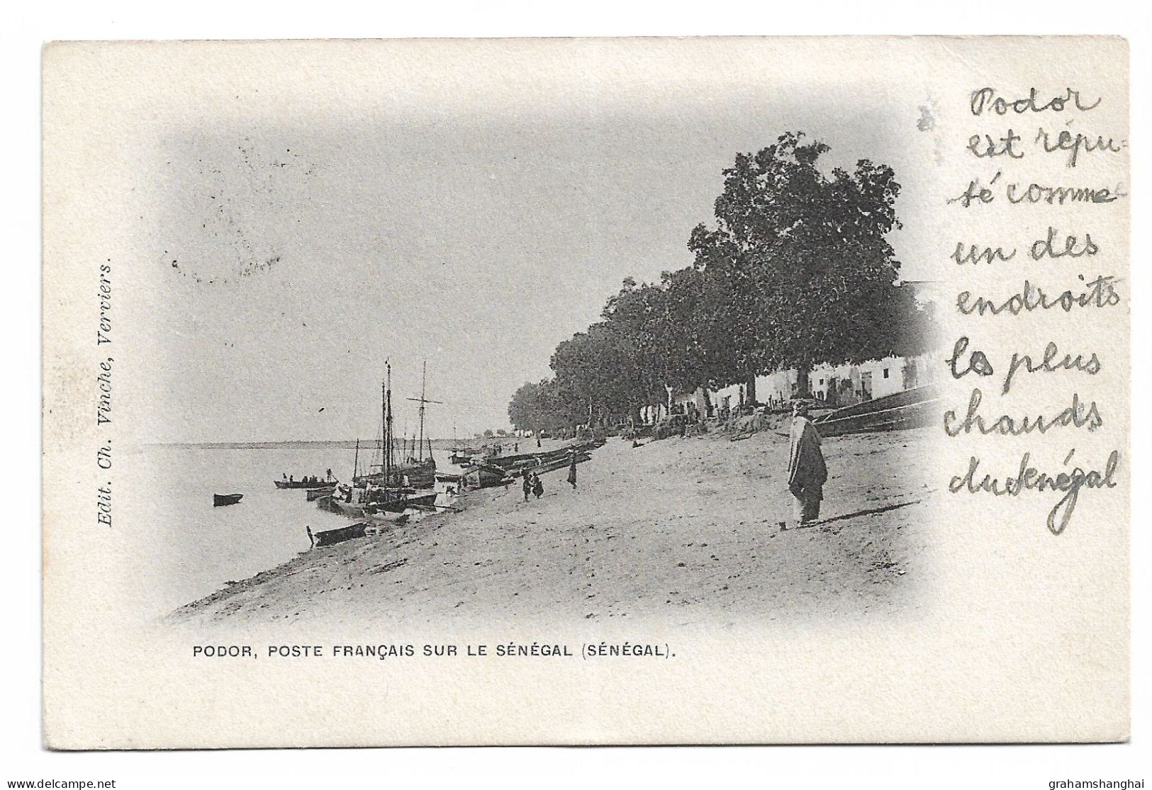 Postcard Senegal Podor Beach People Boats Undivided Posted 1902 French Sudan Colonial Stamp - Senegal