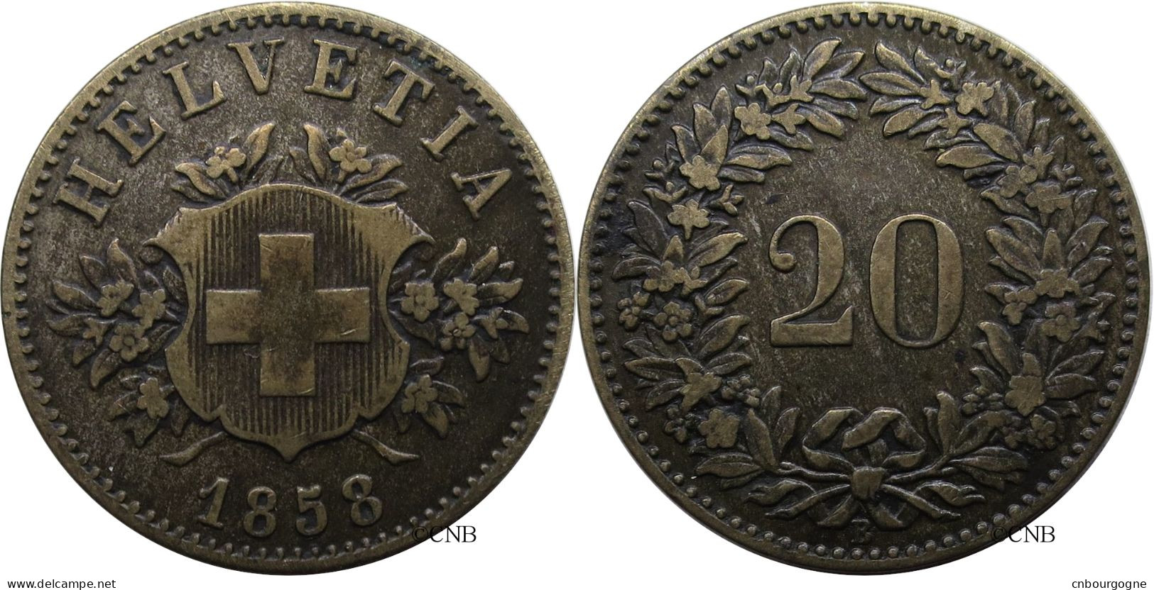 Suisse - Confédération Helvétique - 20 Centimes 1858 B - TTB/XF40 - Mon4141 - 20 Rappen