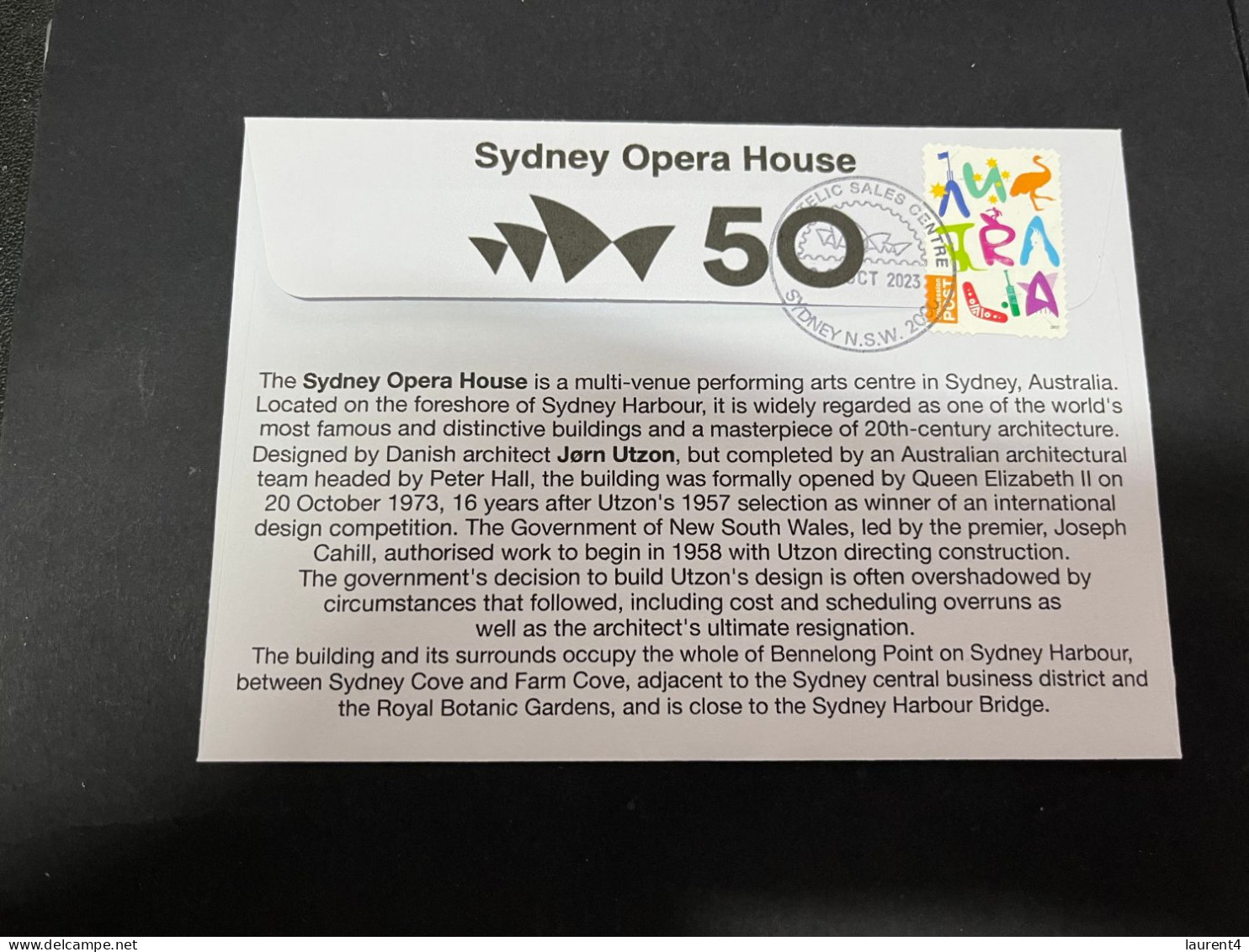 6-5-2024 (4 Z 17) Sydney Opera House Celebrate The 50th Anniversary Of It's Opening (20 October 2023) Old Opera Stamp - Briefe U. Dokumente