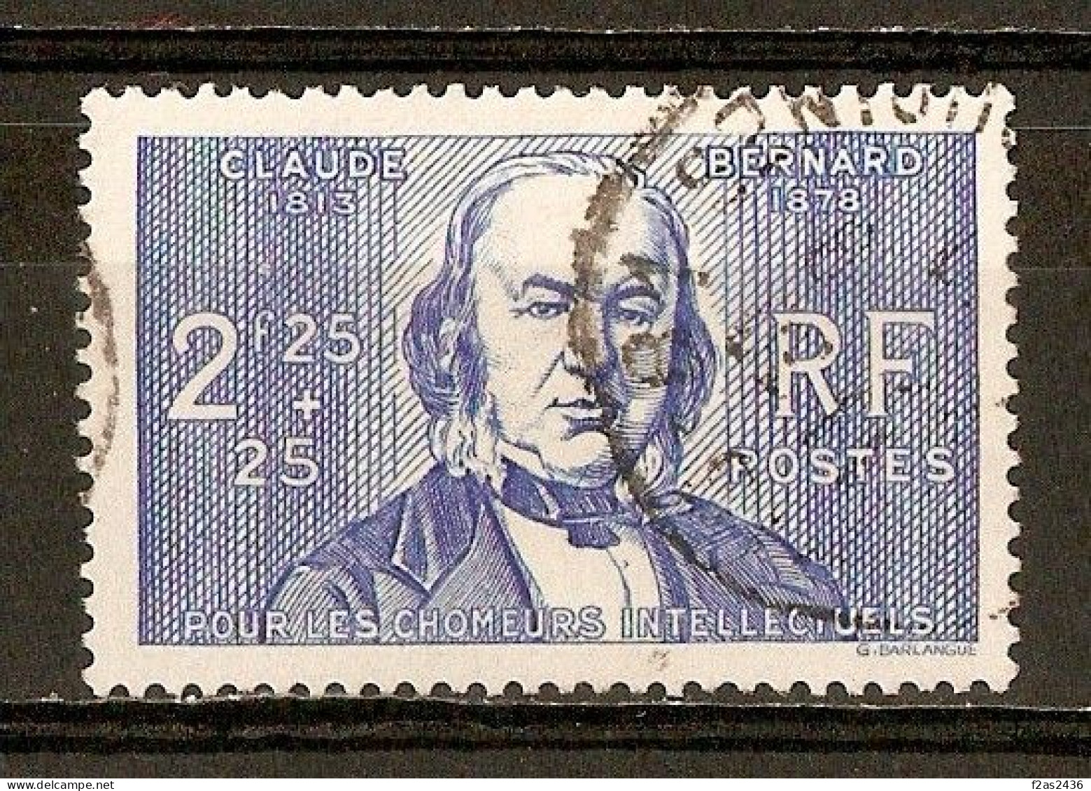 1939 - Au Profit Des Chômeurs Intellectuels - Claude Bernard (1813-78) 2f.35c.+25c.outremer N°439 (cote 13€) - Gebraucht
