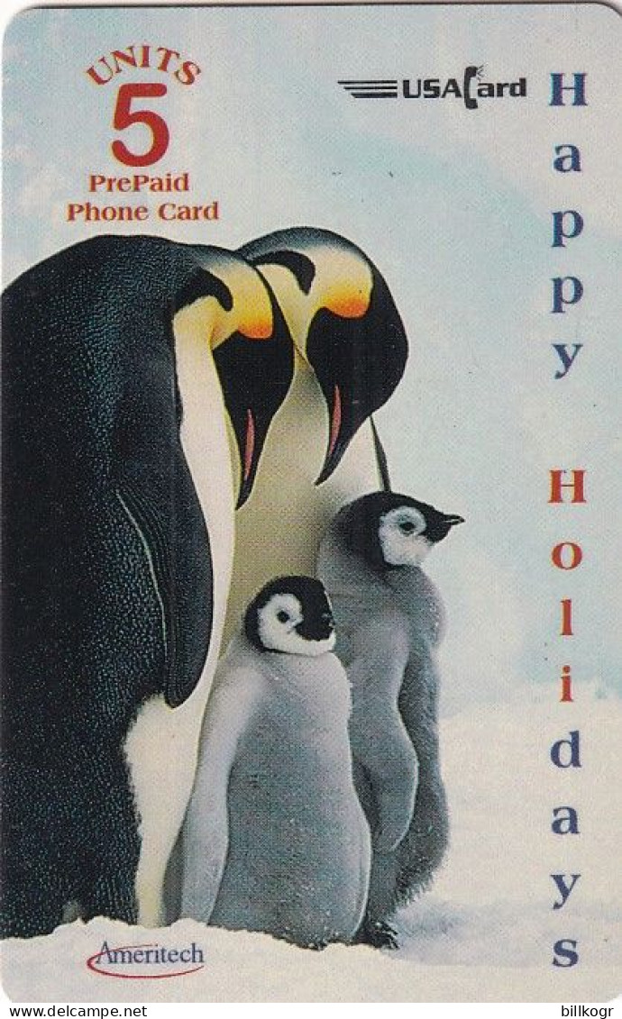 USA - Pinguins, Happy Holidays, Ameritech Prepaid Card 5 Units, Tirage 1100, Mint - Autres & Non Classés