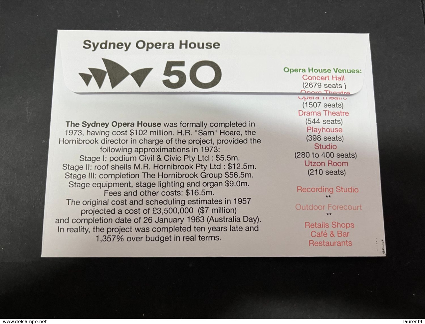 6-5-2024 (4 Z 17) Sydney Opera House Celebrate The 50th Anniversary Of It's Opening (20 October 2023) Old Opera Stamp - Briefe U. Dokumente