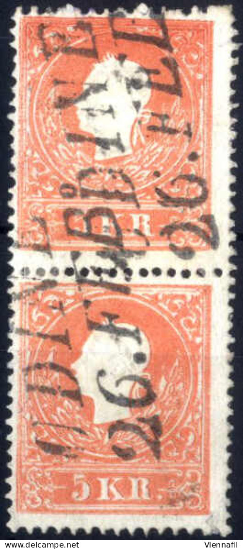 O/pair 1858, 5 Kr. Rot Type II Im Senkrechten Paar, Gestempelt "Udine 26.2", Kreuzer In LV Verwendet, Mi. 13 - Andere & Zonder Classificatie