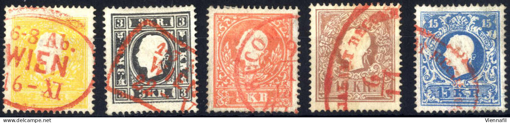 O 1858, Kompletter Satz Aus Fünf Werte In Type I, Mit Roter Abstempelung (alle Wien), ANK 10-15I / 1570,- - Other & Unclassified