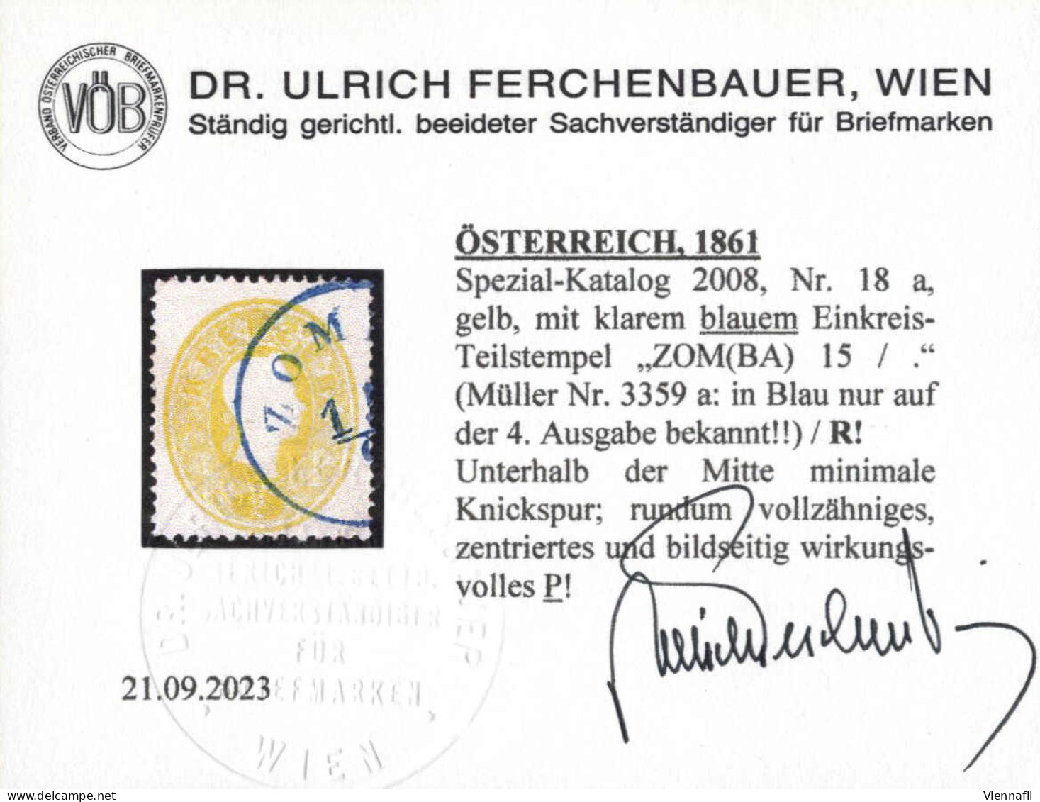 O 1861, 2 Kr. Gelb Mit Blauem Teilstempel Von "ZOM(BA)..", "R", Und 3 Kr. Hellgrün Mit Blauen Teilstempel Von "BLEI(BERG - Andere & Zonder Classificatie