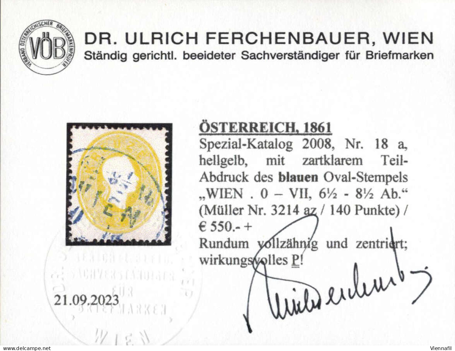 O/piece 1861, 2 Kr. Hellgelb Mit Blauem Teilstempel Von "WIEN.." (oval) Und 3 Kr. Hellgrün Auf Briefstück, Mit Rotem Ein - Andere & Zonder Classificatie