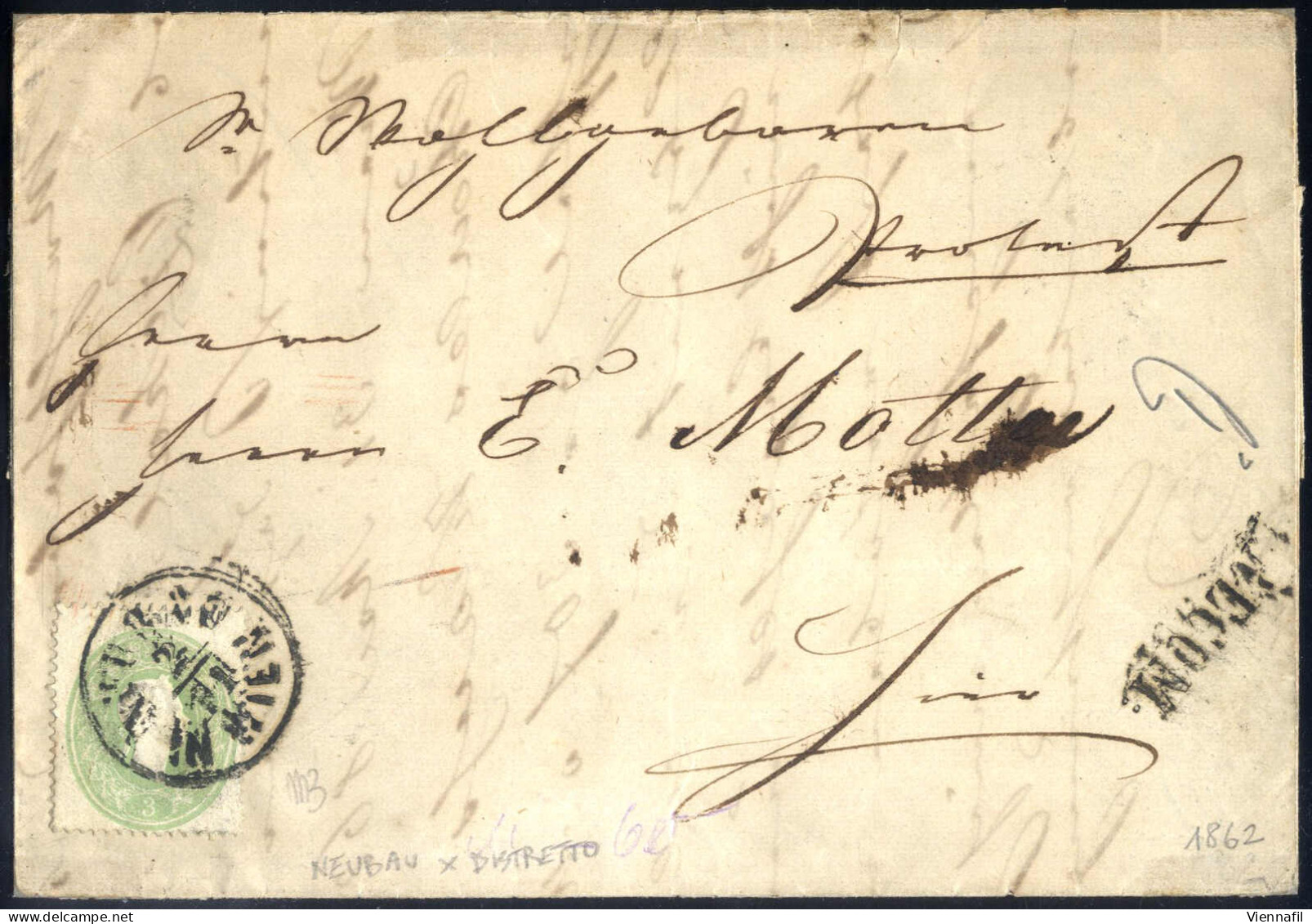 Cover 1862, Reko-Ortsbrief Vom 2.11.1862 Von Wien, Frankiert Mit 3 Kr. Grün Und Auf Der Rückseite Mit 5 Kr. Rot, Je Gest - Autres & Non Classés