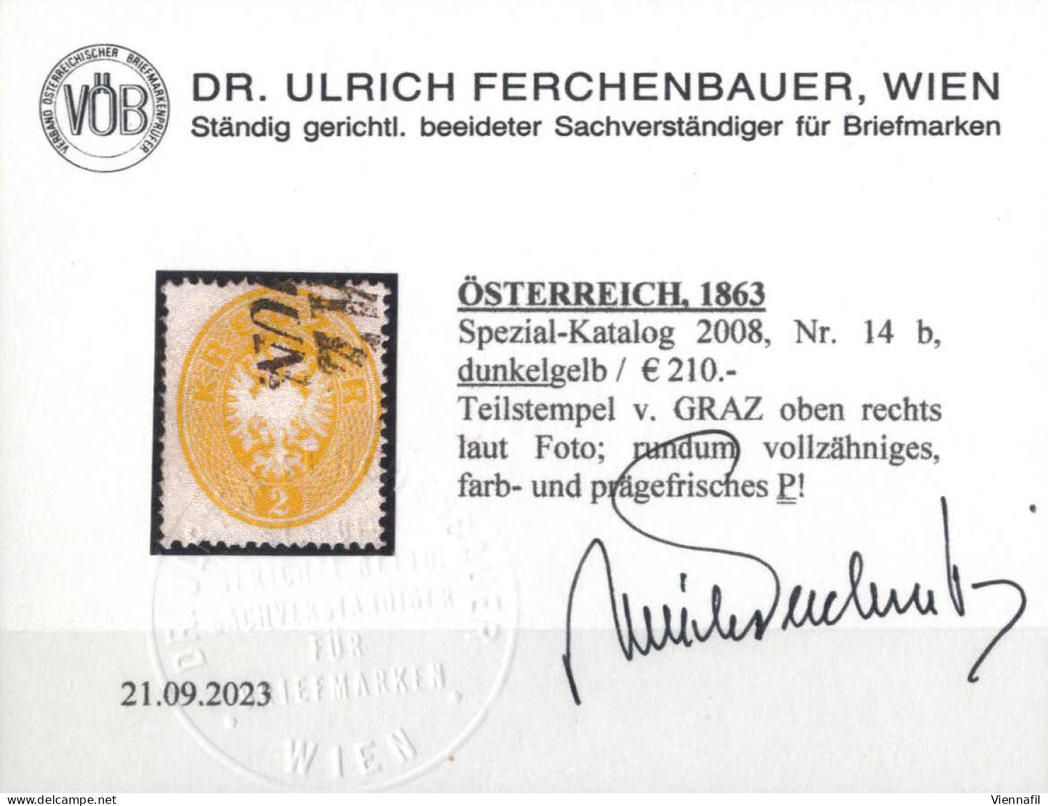 O 1863, 2 Kr. Gelb Mit Teilstempel Von "N.B.H. WIEN..." Und 2 Kr. Dunkelgelb Mit Teilstempel Von "GRAZ", Je Mit Befund D - Sonstige & Ohne Zuordnung