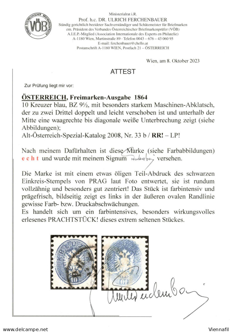 O 1863/64, 10 Kr. Blau, Mit Besonders Starkem Maschinen-Abklatsch, Der Bis Zu Zwei Drittel Doppelt Und Leicht Verschoben - Other & Unclassified