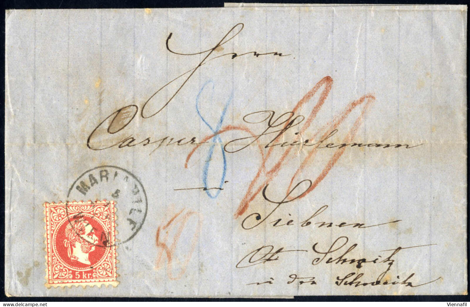 Cover 1871, Brief Von Mariahilf Am 5.1. Nach Siebnen (Schweiz) Frankiert Mit 5 Kr. Franz Joseph Als Teilfranko, Mit Nach - Sonstige & Ohne Zuordnung