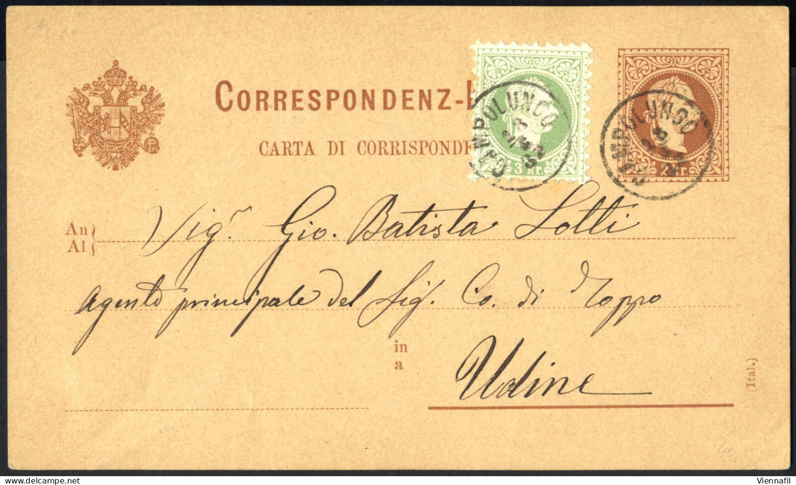 Cover 1882, Correspondenz-Karte 2 Kr. Braun Mit 3 Kr. Grün Als Zusatzfrankatur Von Campolungo (Fingerhut) Am 18.6. Nach  - Other & Unclassified