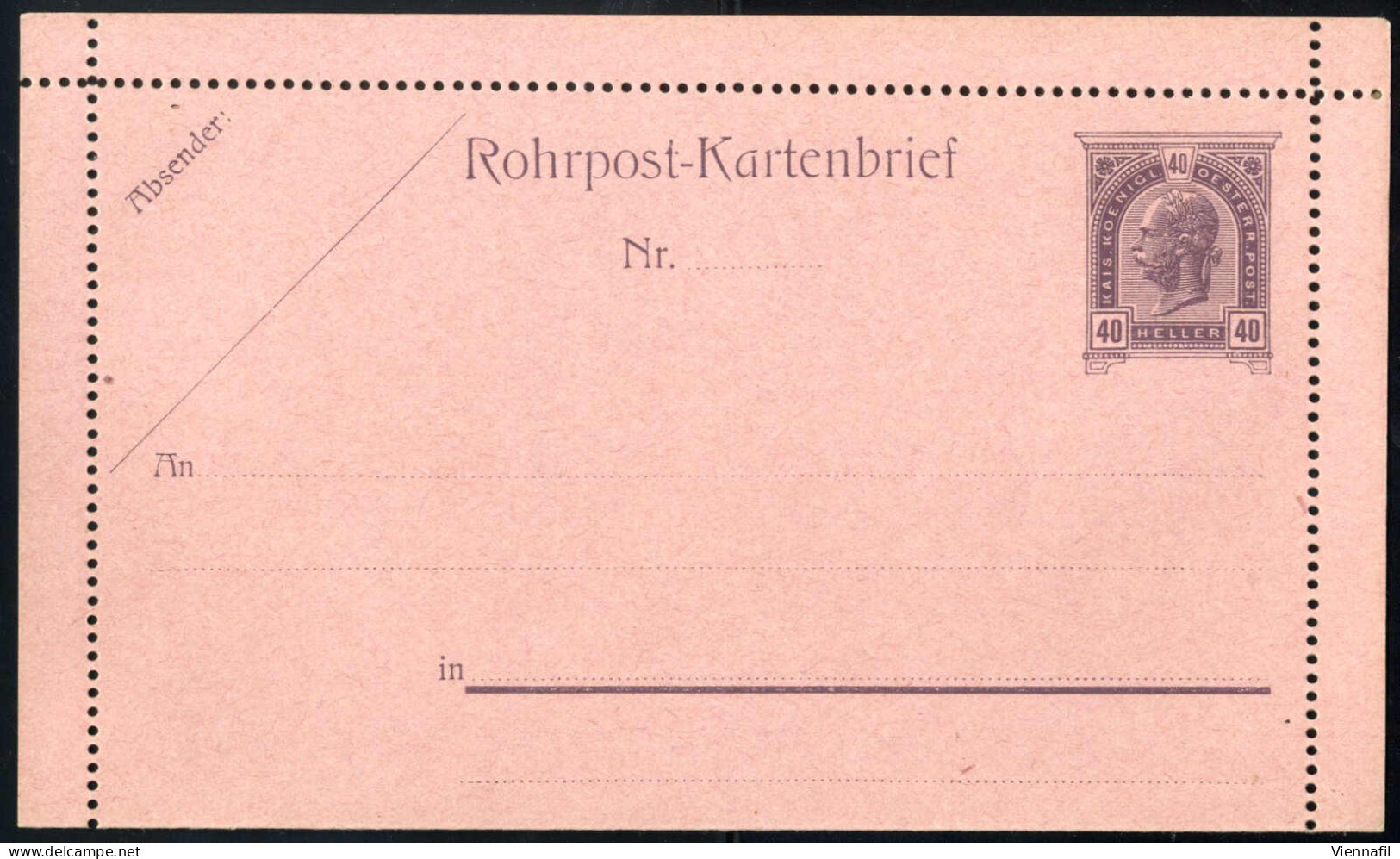 Cover 1905, Probedruck, Rohrpost-Kartenbrief Mit 40 He. KFJ Im Türbogenmuster, Selten - Andere & Zonder Classificatie