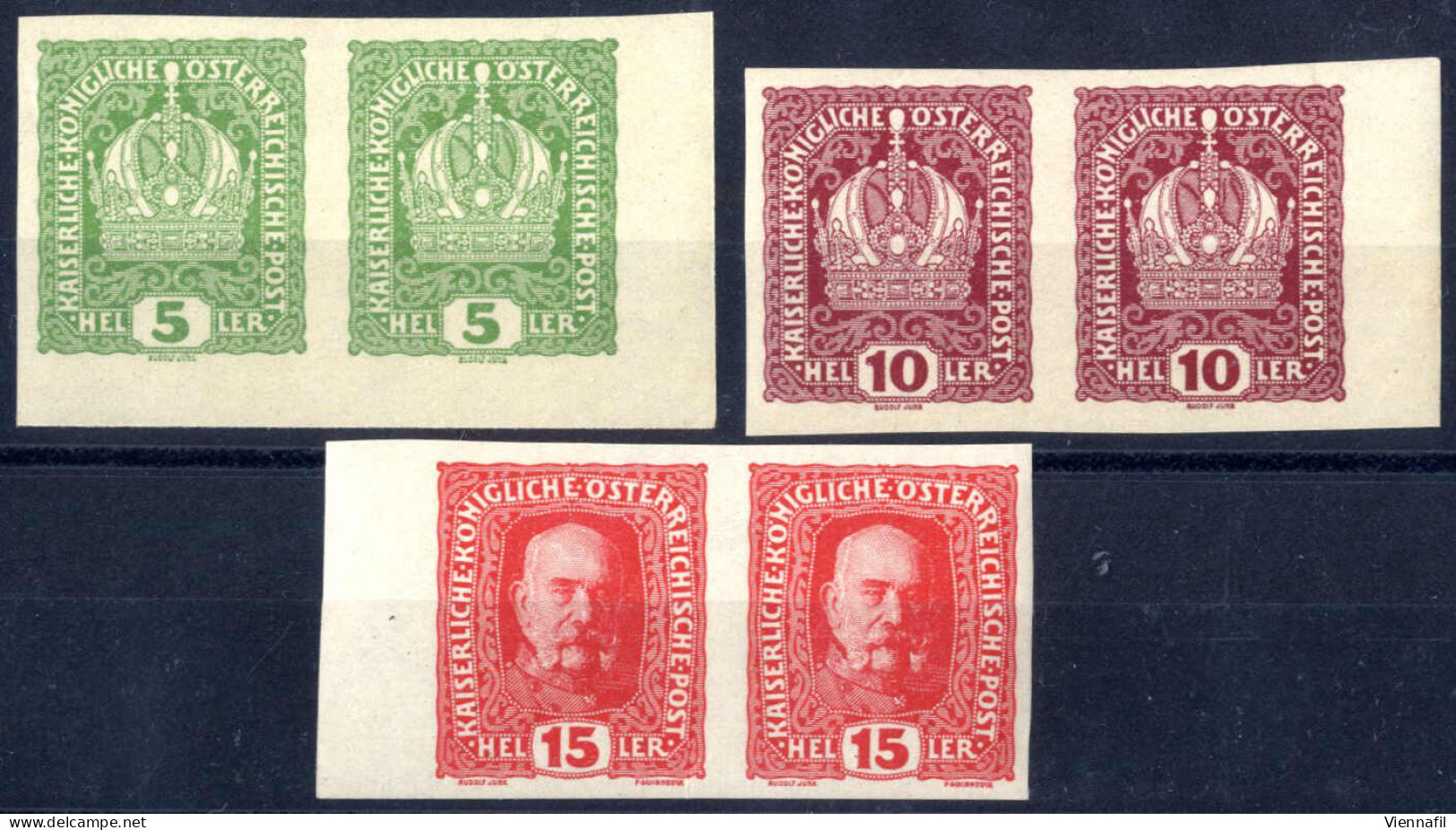 ** 1916, Freimarken, 5, 10 Und 15 Heller, Je Im Ungezähnten Paar, Kat. Nr. 186U, 188U, 190U - Altri & Non Classificati