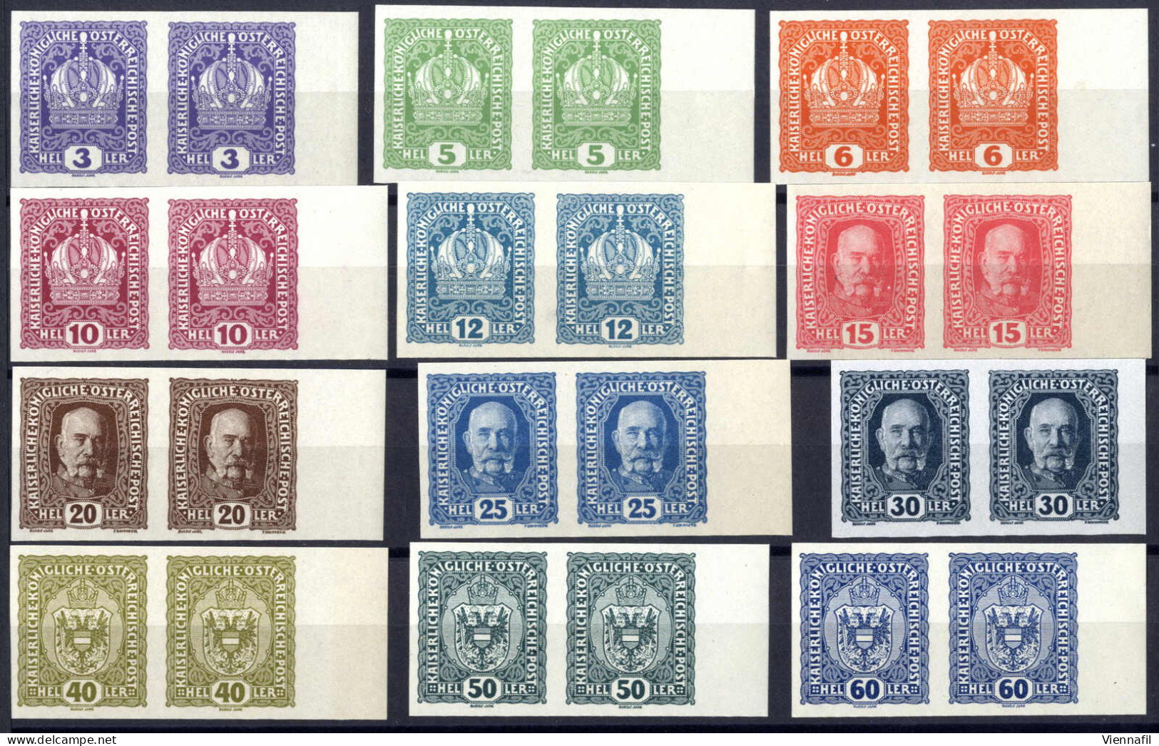 ** 1916, Kaiser, Kaiserkrone Und Wappen, Komplette Serie Der 15 Werte In Waagrechten Paaren Vom Rechten Rand, Postfrisch - Autres & Non Classés