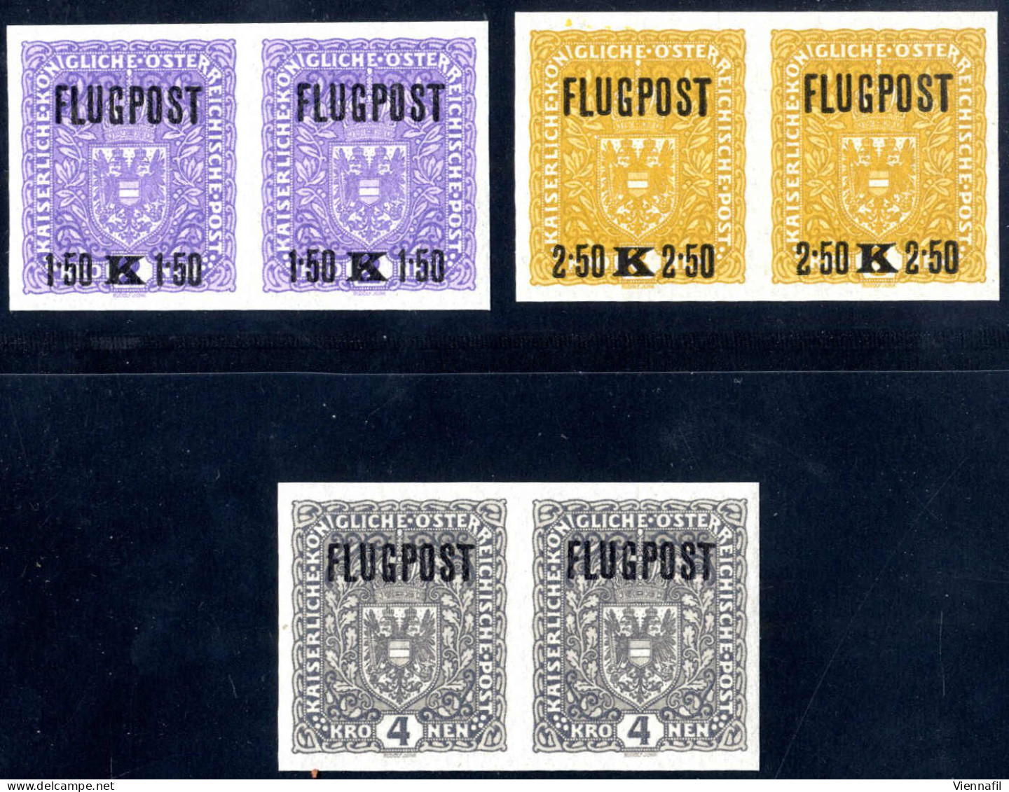 **/pair 1918, Flugpost, Komplette Serie 3 Werte In Ungezähnten Paaren, Postfrisch, ANK 225-227 U Mit 226 PF II - Andere & Zonder Classificatie