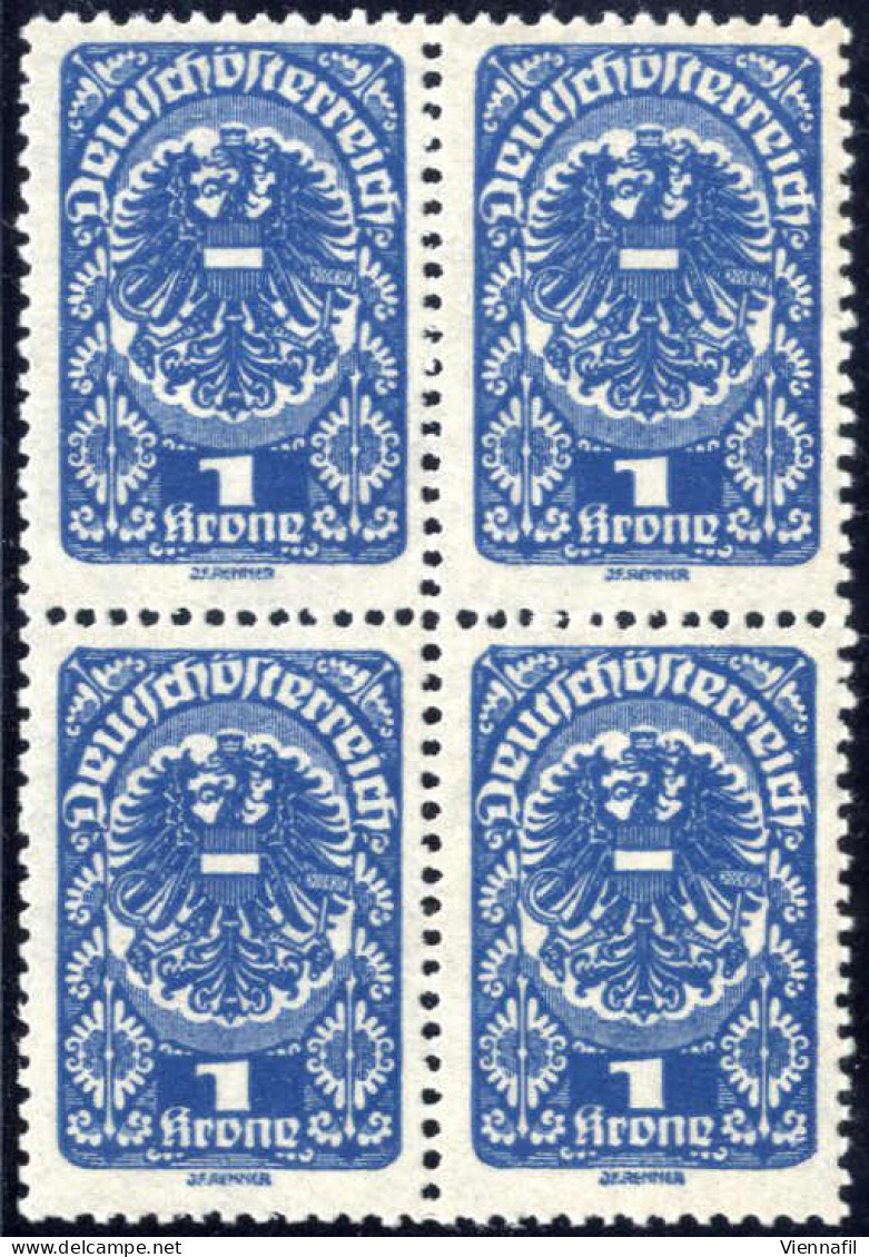 **/bof 1919/20, Freimarkenausgabe Wappen, 1 Krone In Den Farben Tiefblau, Hellblau Und Dunkelblau, Drei Postfrische Vier - Autres & Non Classés