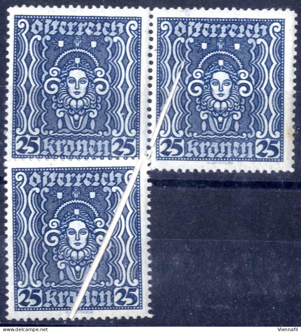 ** 1922/24, Frauenkopf 25 Kr Ultramarin Type II Drei Werte Wovon 2 Mit Quetschfalte, Postfrisch, ANK 399 A II - Sonstige & Ohne Zuordnung