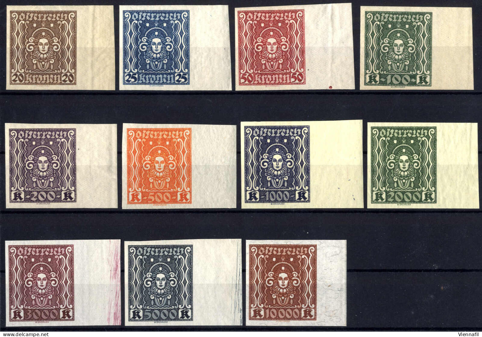 ** 1922/24, Frauenkopf, Komplette Serie 11 Werte Vom Rechten Rand, Ungezähnt Postfrisch, ANK 398-408 U - Autres & Non Classés
