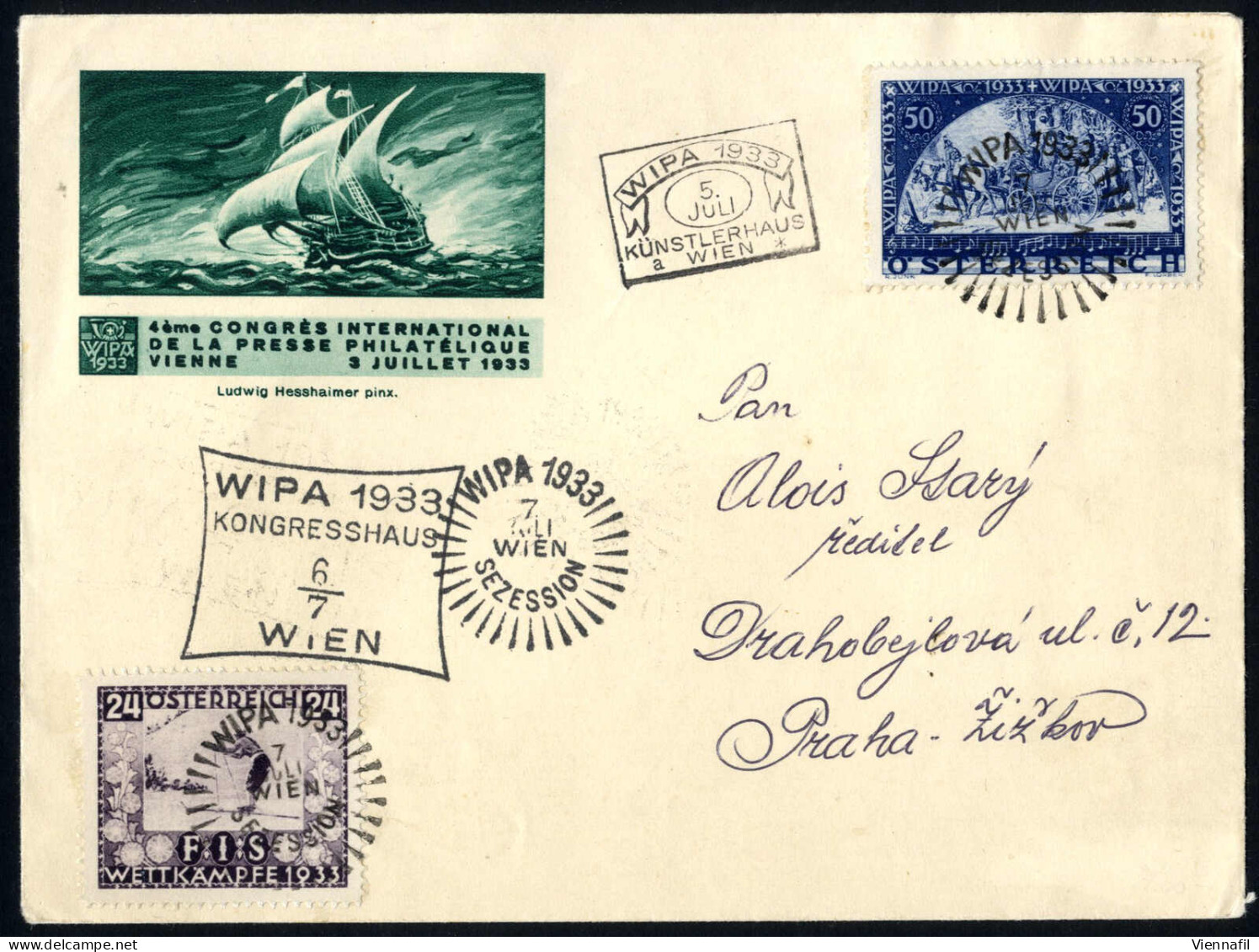 O/cover 1933, WIPA-Brief Vom 7..7.1933 Von Wien Nach Prag, Frankiert Mit 50 (+50) Violettblau Auf Gewöhnlichem Papier Un - Sonstige & Ohne Zuordnung