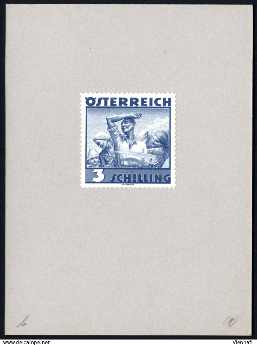 (*) 1934/36, Volkstracht 3 Sch. Dunkelblau, Gezähnter Probedruck Auf Vorlagekarton, ANK 586 P - Other & Unclassified